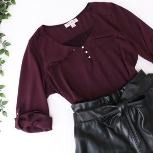 Tempted Los Angeles Wine 3/4 Sleeve Top
